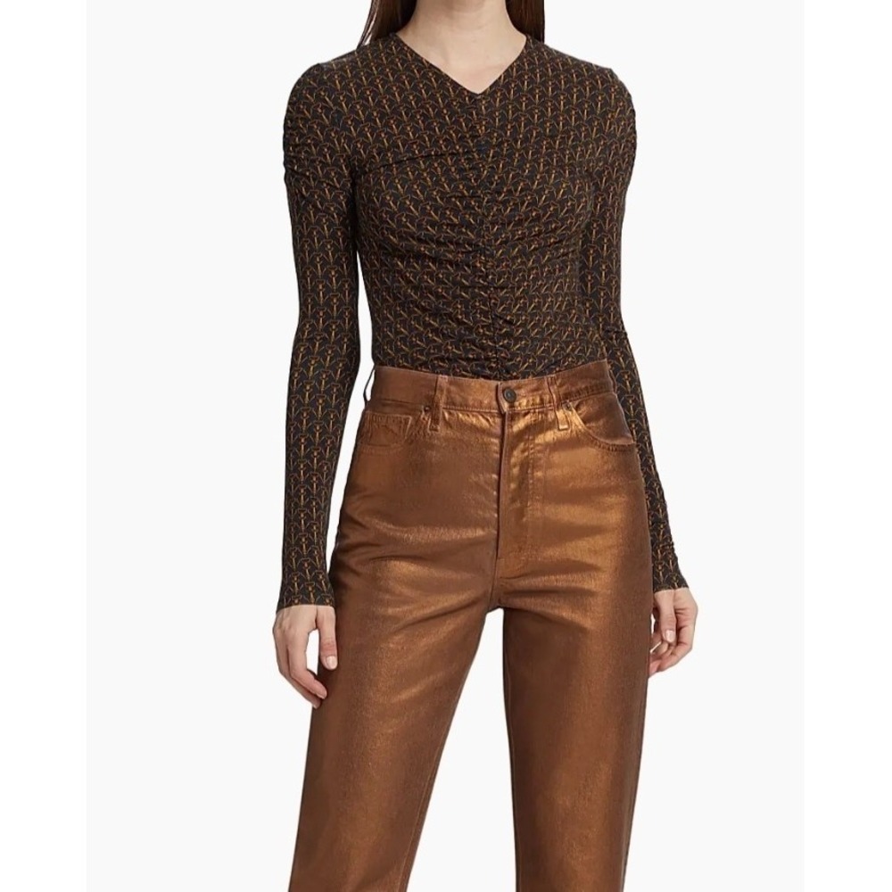 Veronica Beard Neeta Ruched Long Sleeve Top Horsebit Equestrian Classic V Neck M - Picture 4 of 13